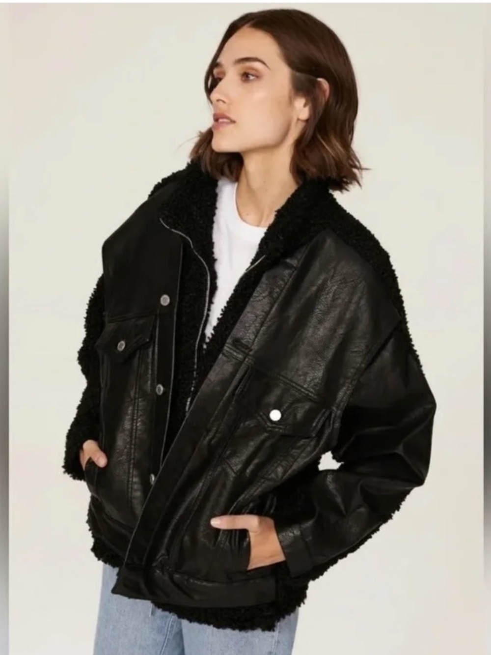 BLANKNYC Black Faux Leather Sherpa Jacket Size M